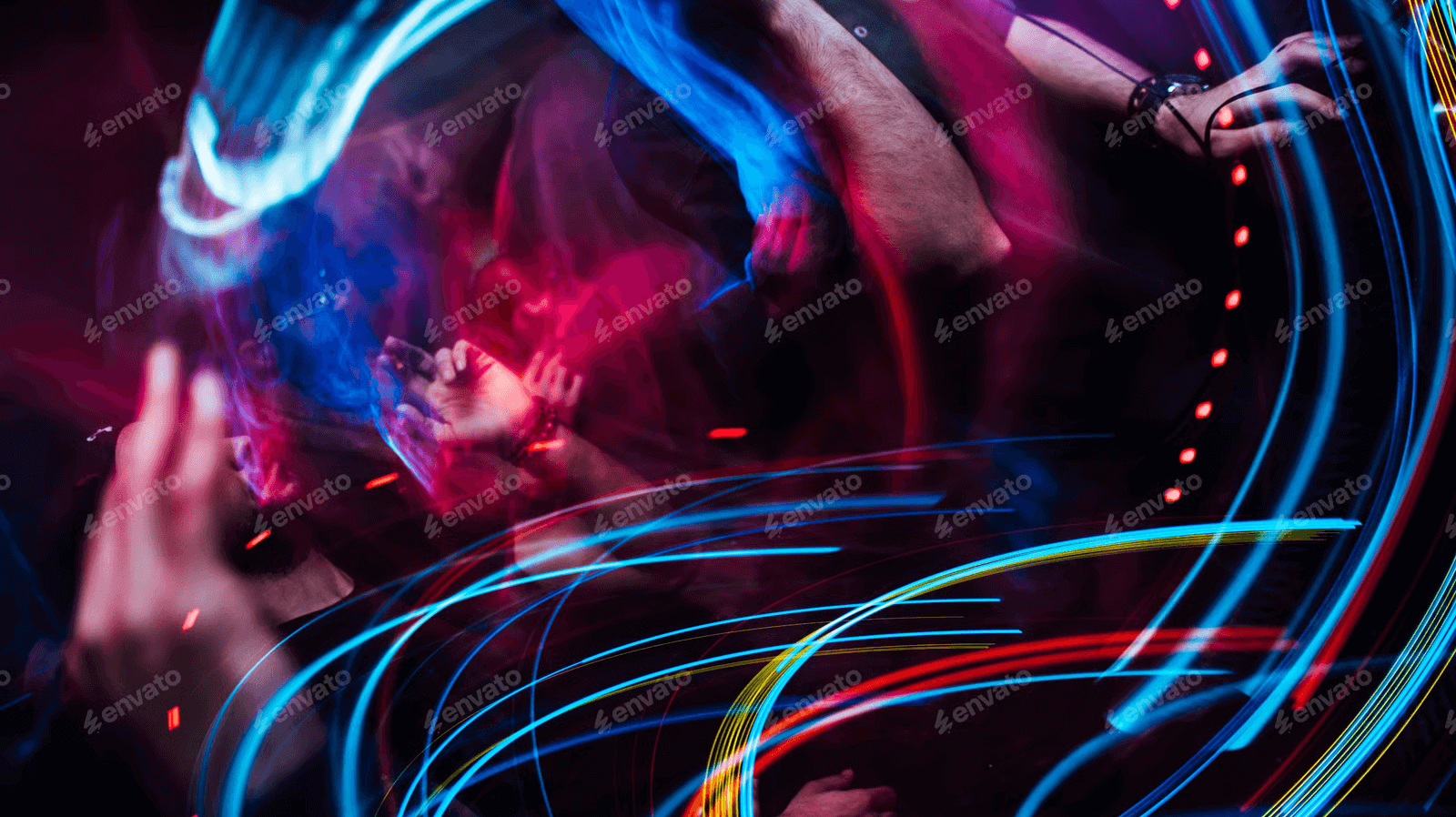 Light Whip Artistry: The Fusion of LED Technology and Dynamic Flow Expression at a vibrant rave with expressive light trails.