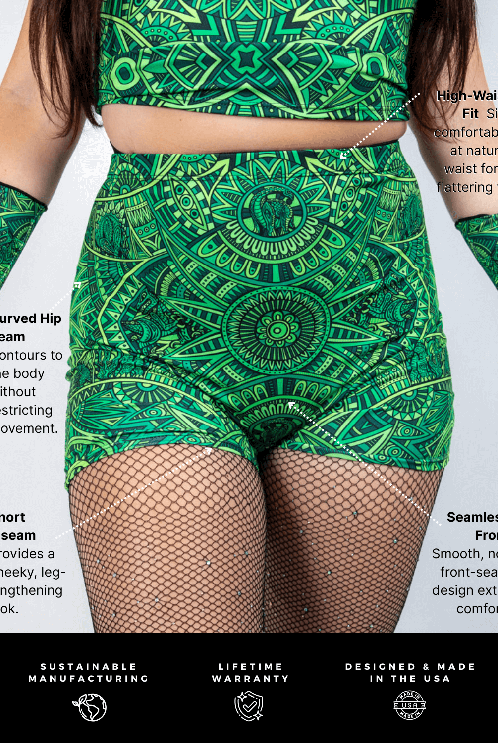 Dominion High Waist Shorts featuring high-waisted cut and all-over print with hidden dinosaur details.