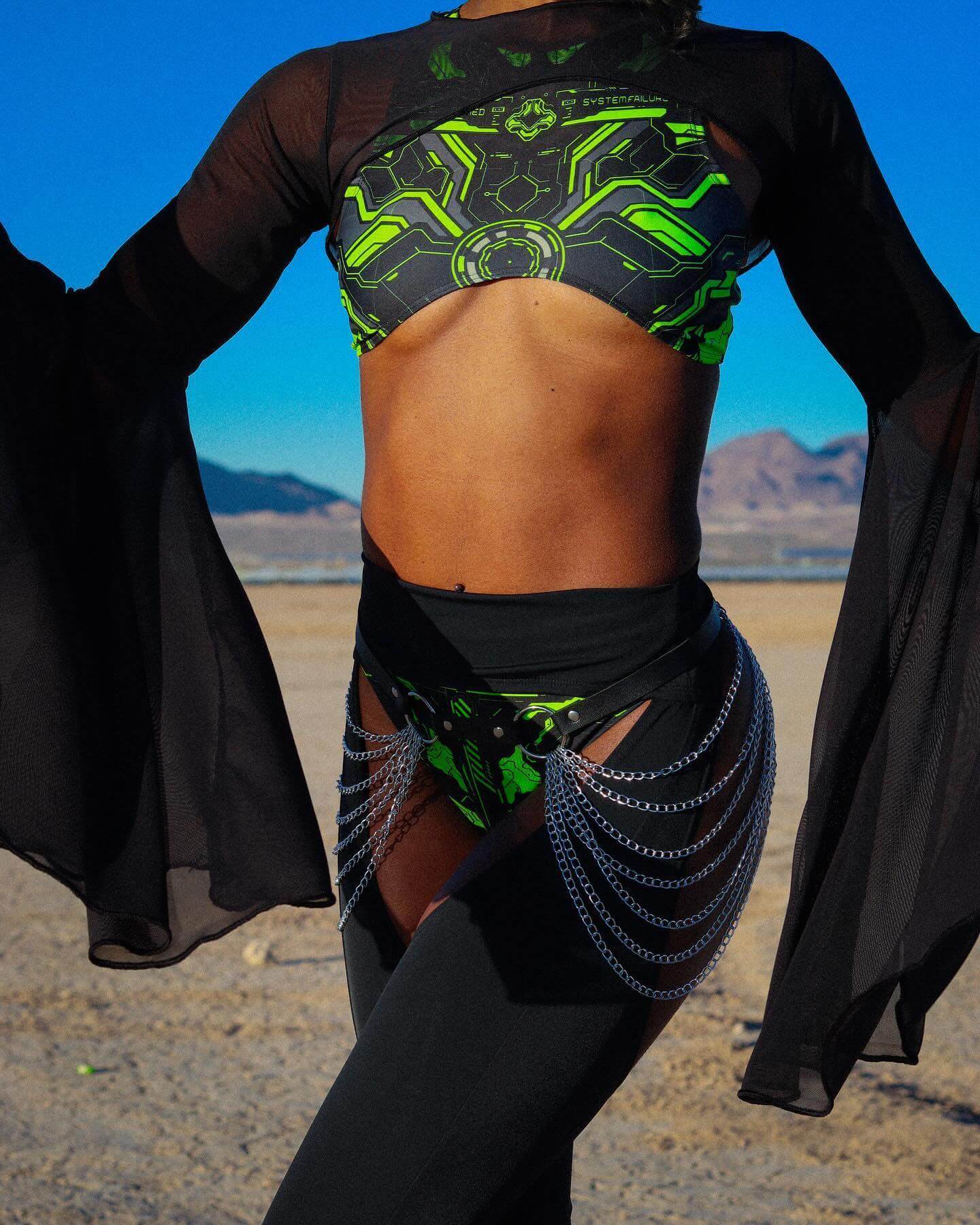 Electronika Teaser Top - UV Green Freedom Rave Wear Size: X-Small