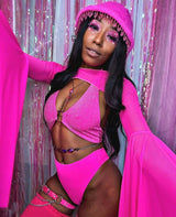Neon Pink Mesh Bell Sleeves Freedom Rave Wear Size: Small/Medium