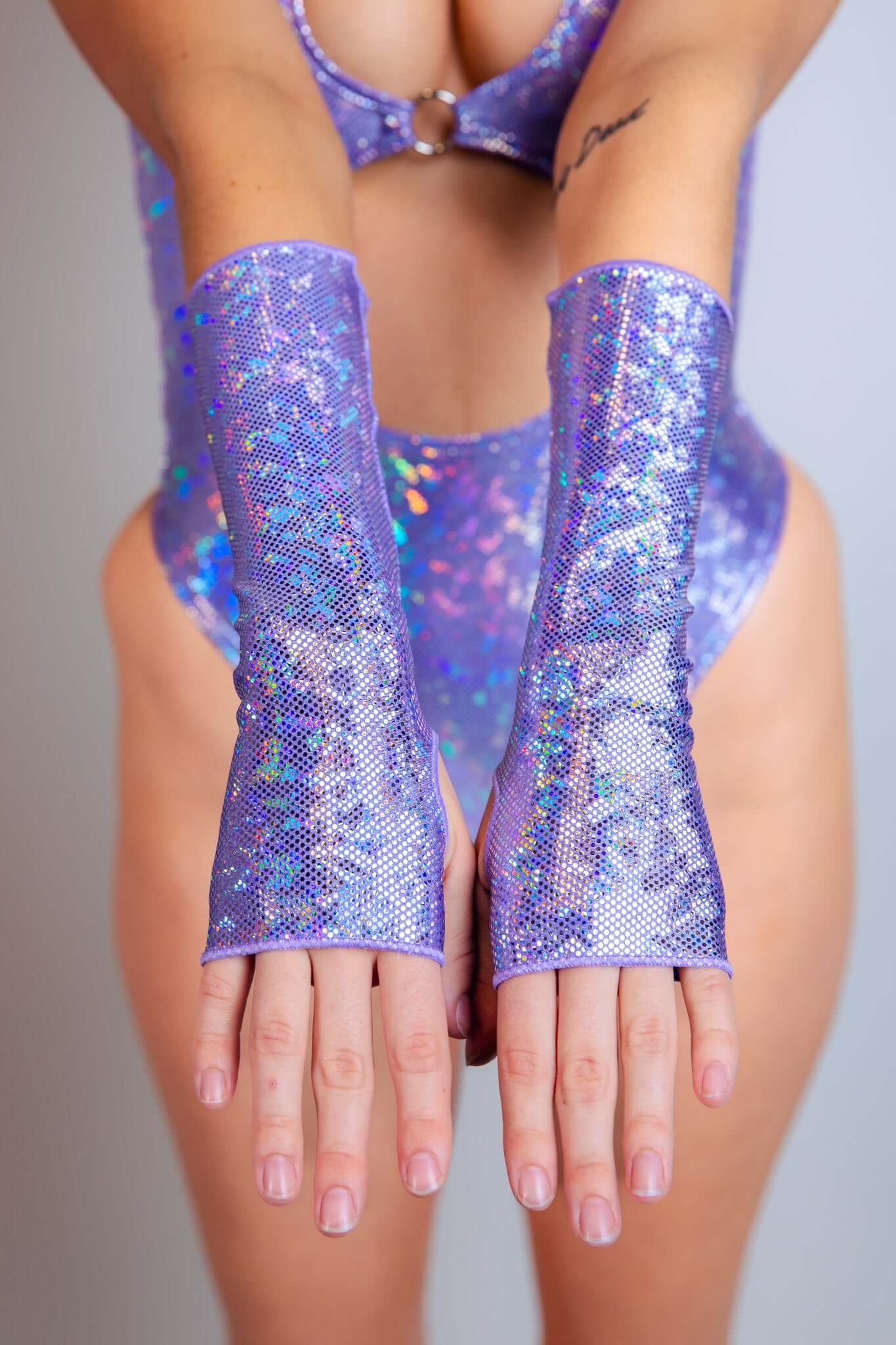 Lavender Holo Gloves Freedom Rave Wear Size: Regular