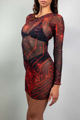 Red Singularity Mesh Long Sleeve Dress Freedom Rave Wear Size: X-Small