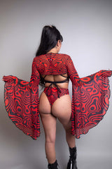 Red Void Mesh Bell Sleeves Freedom Rave Wear Size: Small/Medium