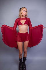 Scarlet Mesh Bell Sleeves Freedom Rave Wear Size: Small/Medium