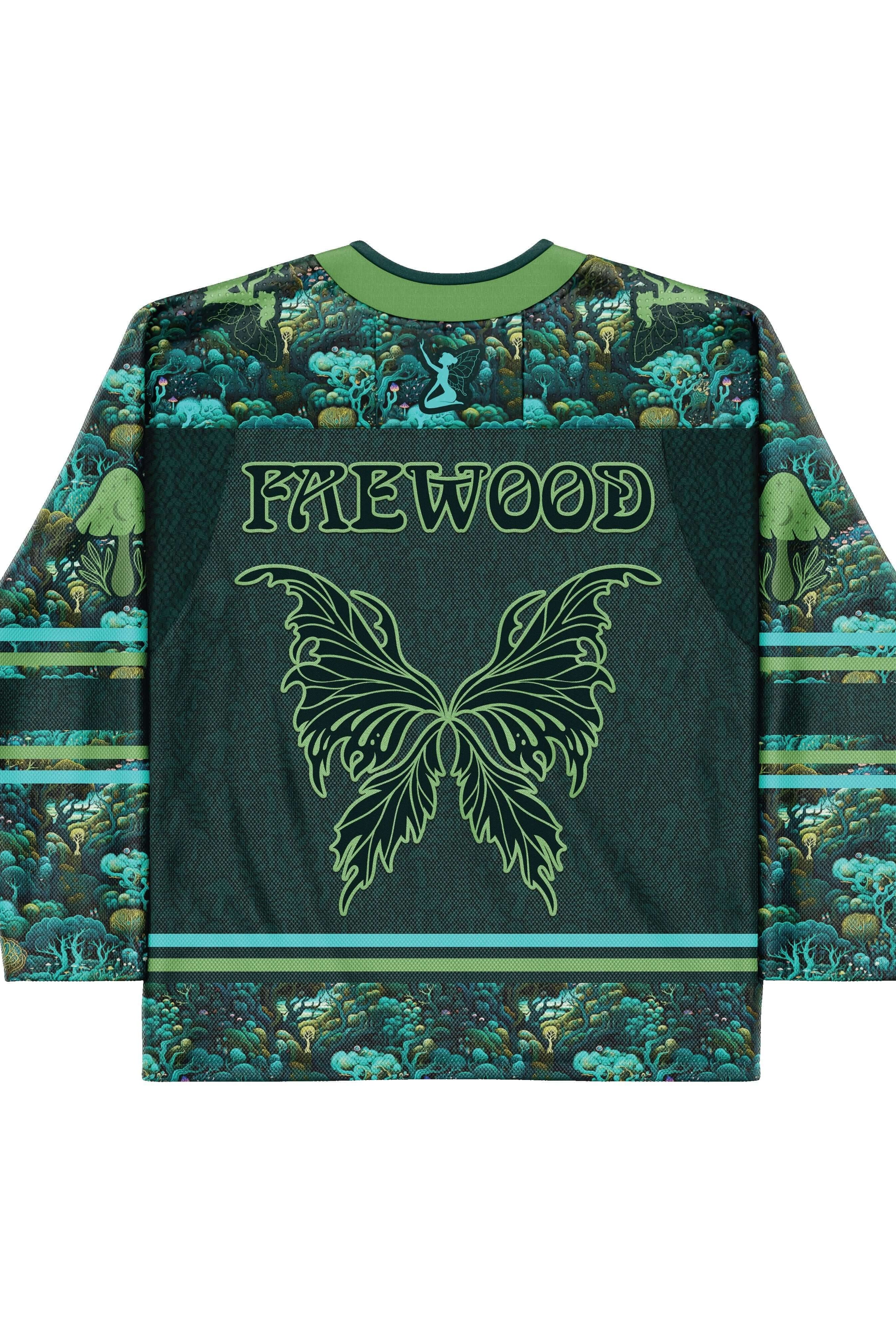 Faewood Hockey Jersey featuring a butterfly design, perfect for rave outfits and enchanting adventures.