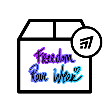 Checkout+ packaging for Rave Outfits featuring Freedom Rave Wear logo.