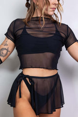 Black Mesh Baby Tee Freedom Rave Wear Size: X-Small