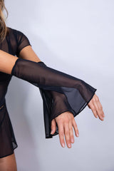 Black Mesh Flare Sleeves Freedom Rave Wear Size: X-Small