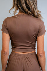 Brown Coco Ribbed Lounge Tee Freedom Rave Wear Size: X-Small