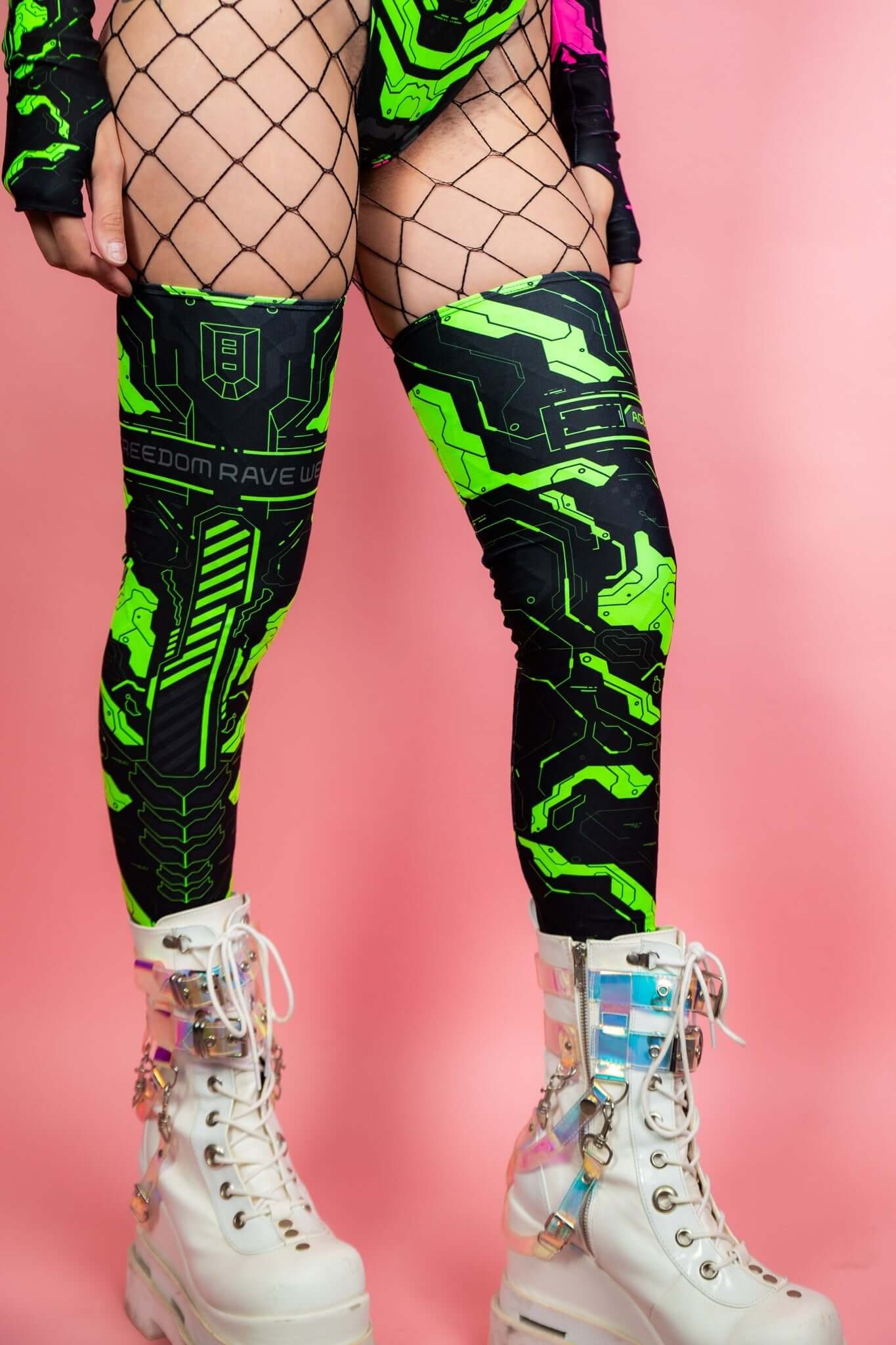 Electronika Leg Sleeves - UV Green Freedom Rave Wear Size: X-Small