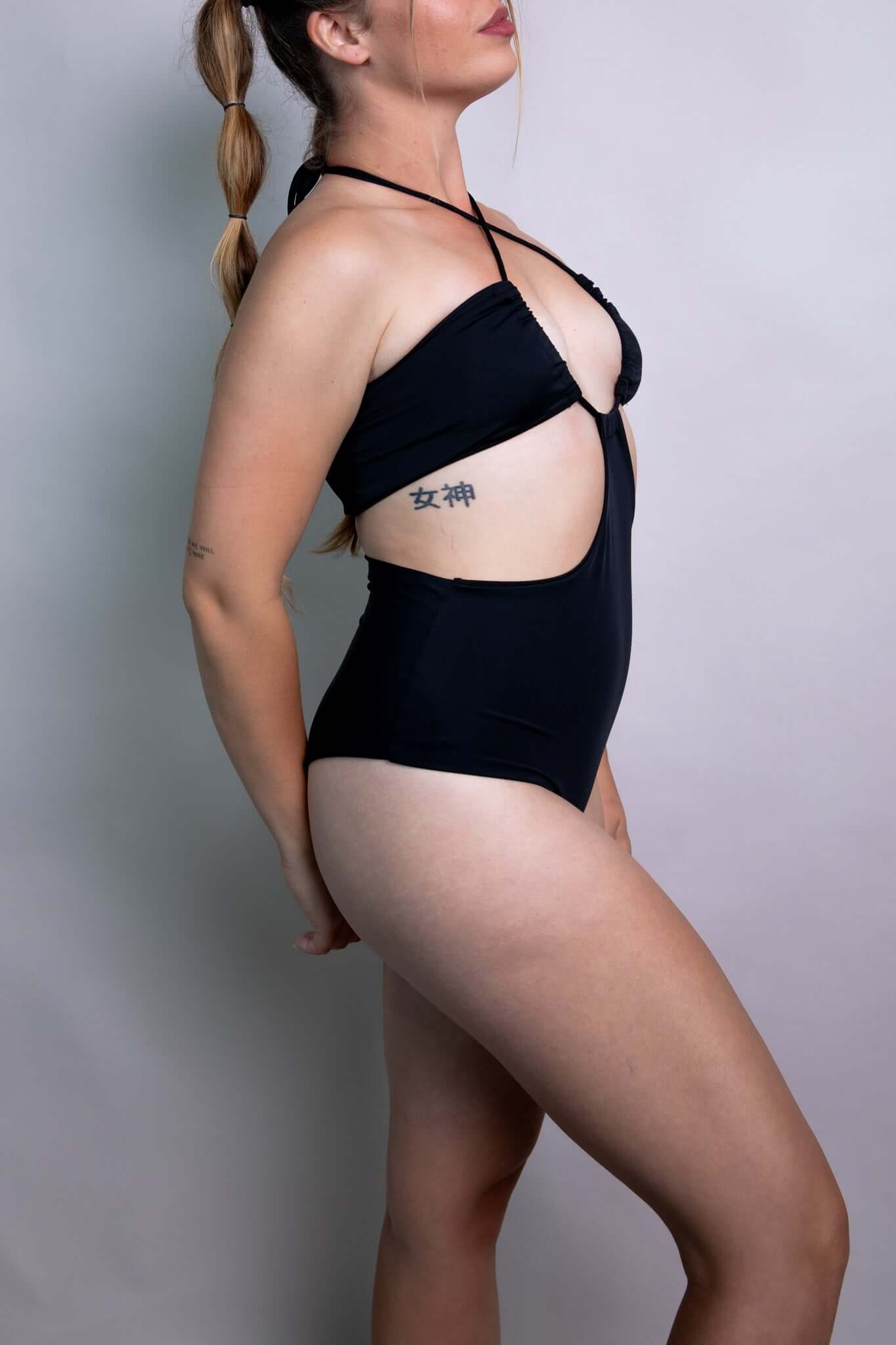 Matte Black Twist Bodysuit Freedom Rave Wear Size: X-Small