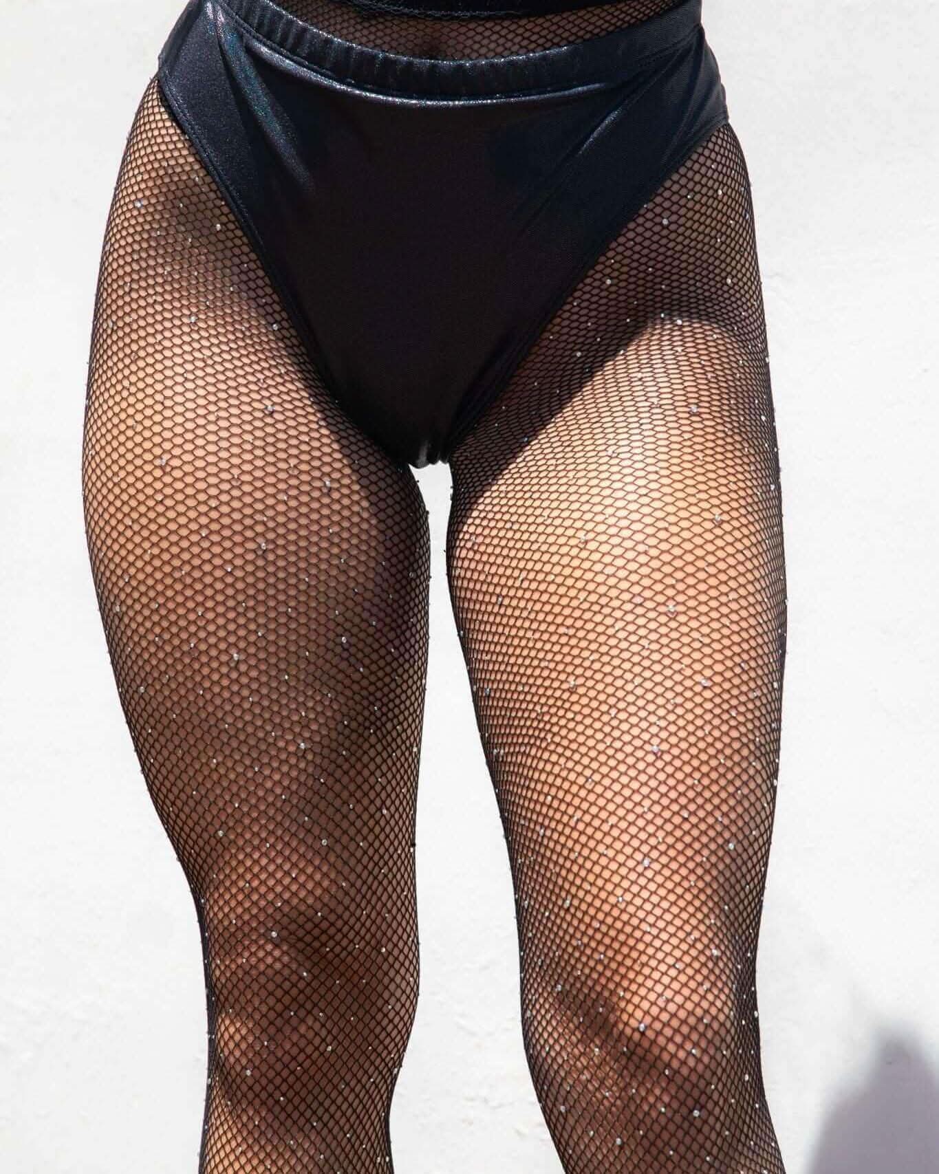 Small Diamond Rhinestone Fishnet Stockings - Black Hosiery FRW Accessories