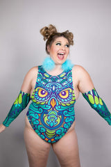 Wise Owl Extra Coverage Sideboob Bodysuit Freedom Rave Wear Size: X-Small