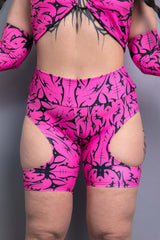 Zenith Biker Shorts with Cut Out - Pink Freedom Rave Wear Size: X-Small