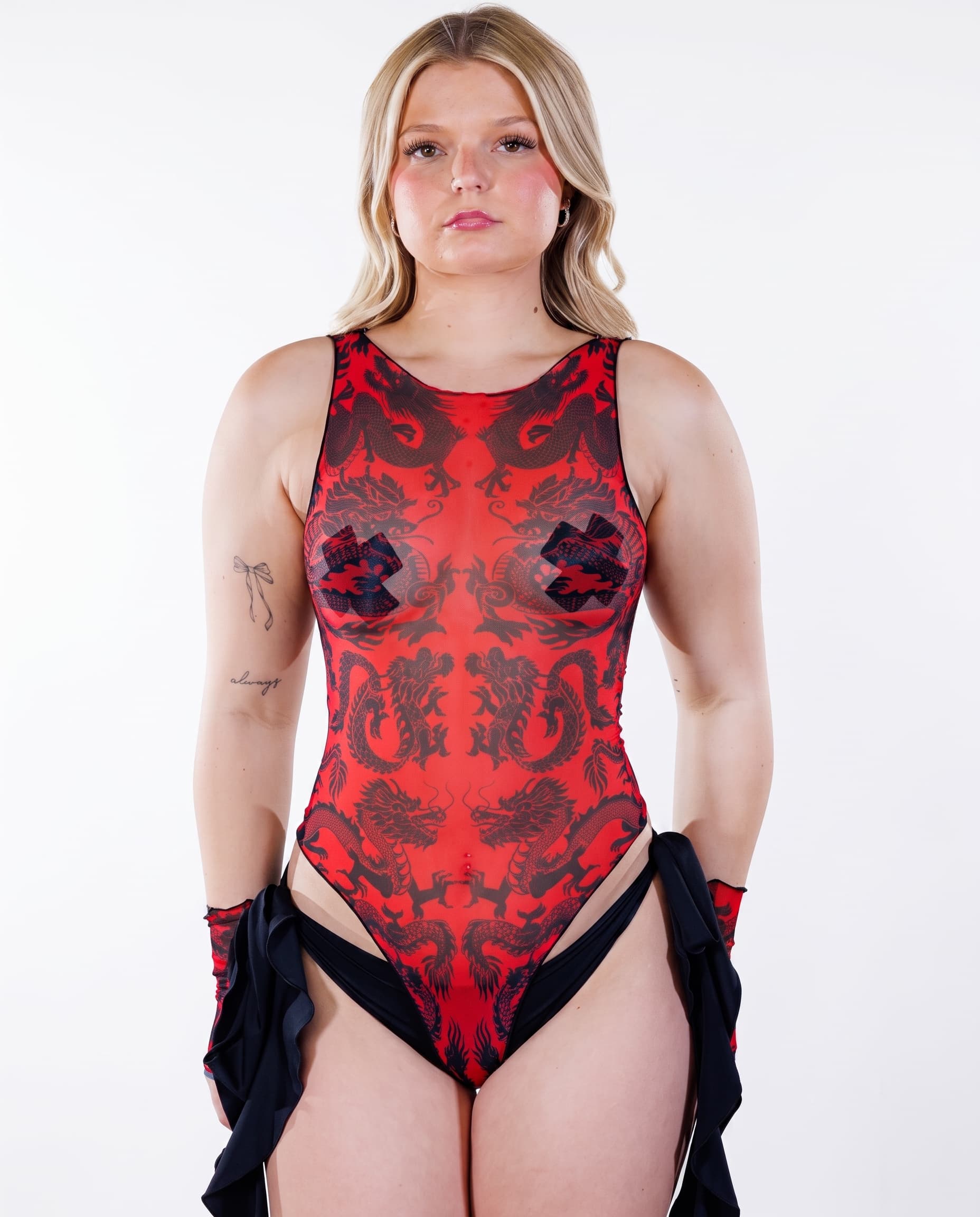 Dynasty High Neck Bodysuit - Red