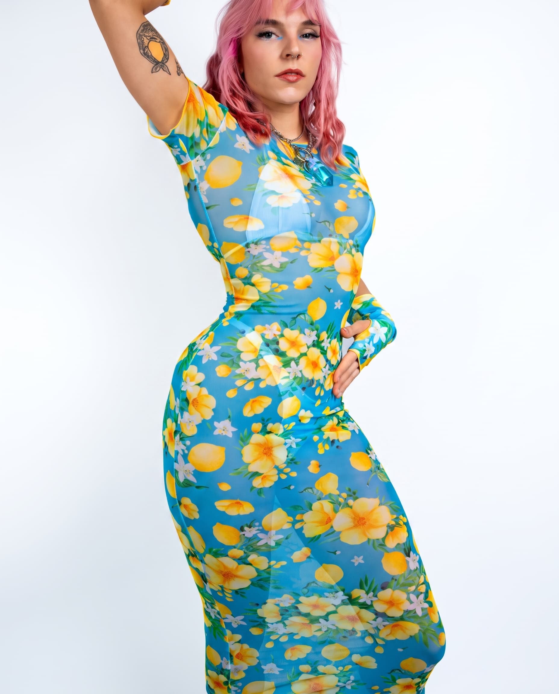 Lemon Drop Mesh Baby Tee Maxi Dress