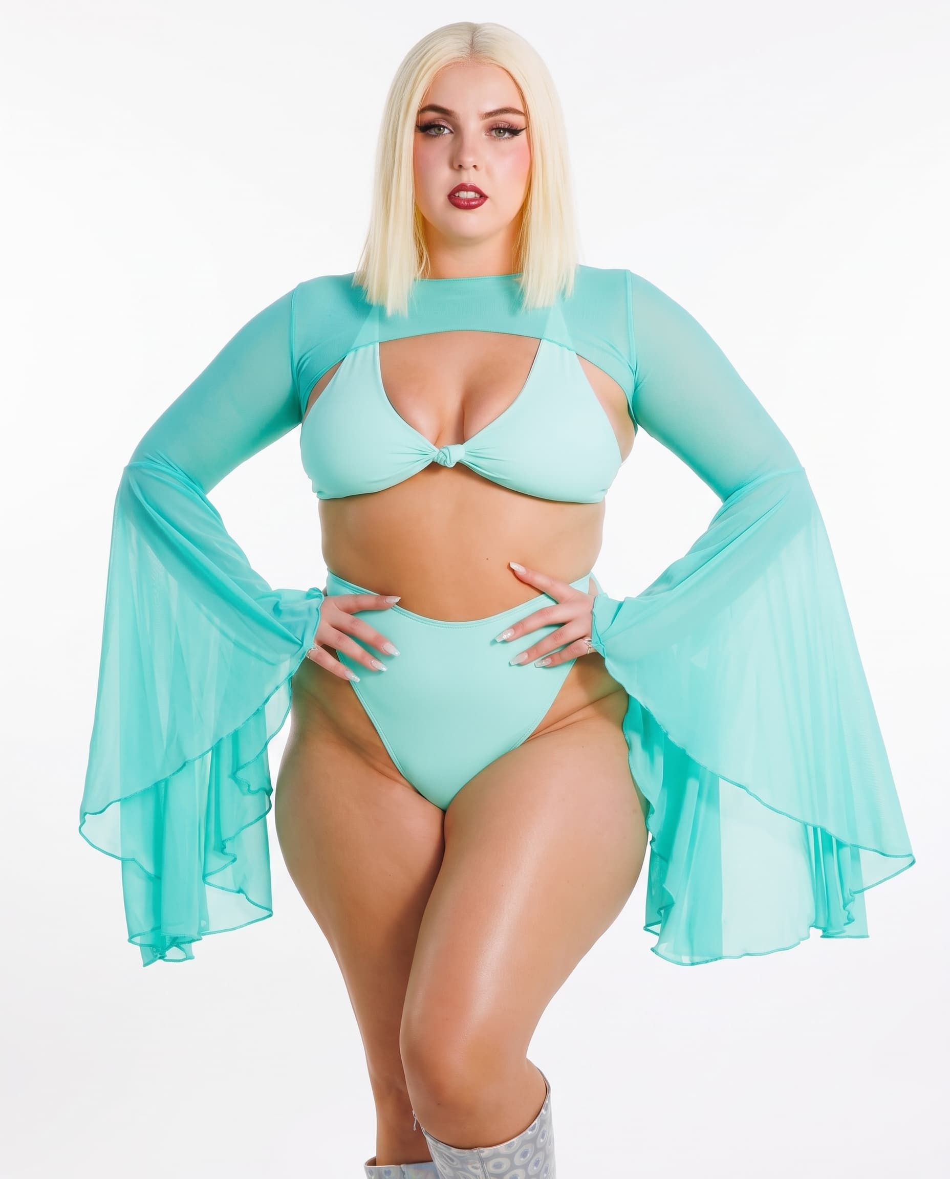 Mint Mesh Bell Sleeves