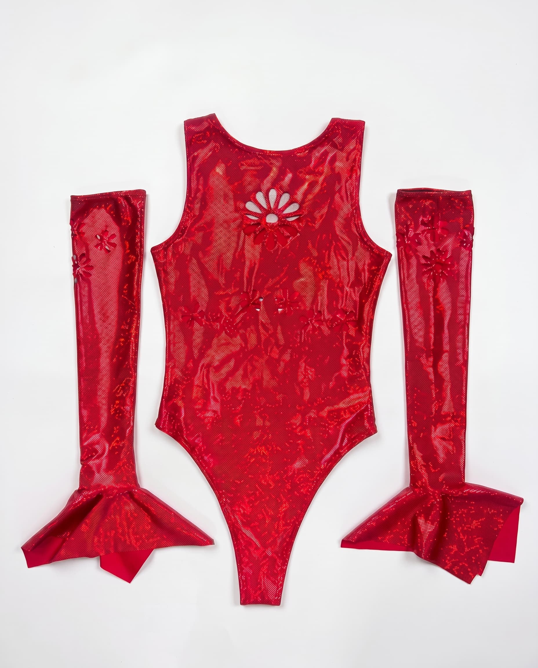 Red Daisy Darling Bodysuit/Arm Sleeves Set