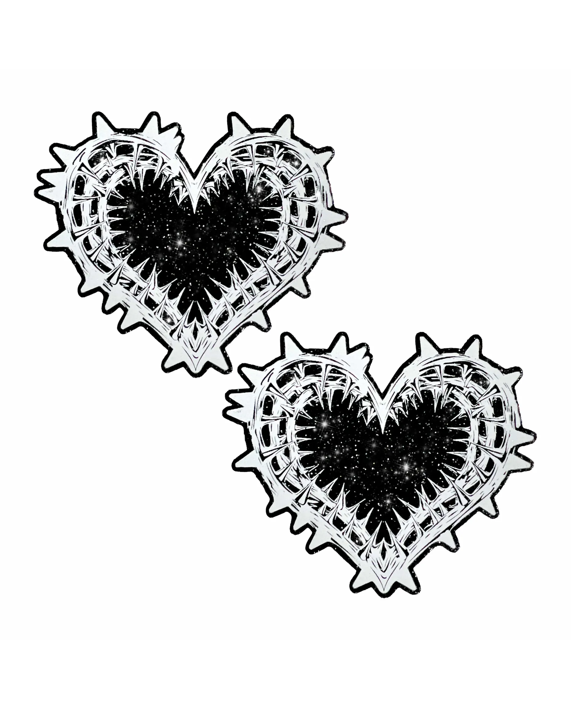 Thorned Black Glitter Heart Nipple Cover Pasties