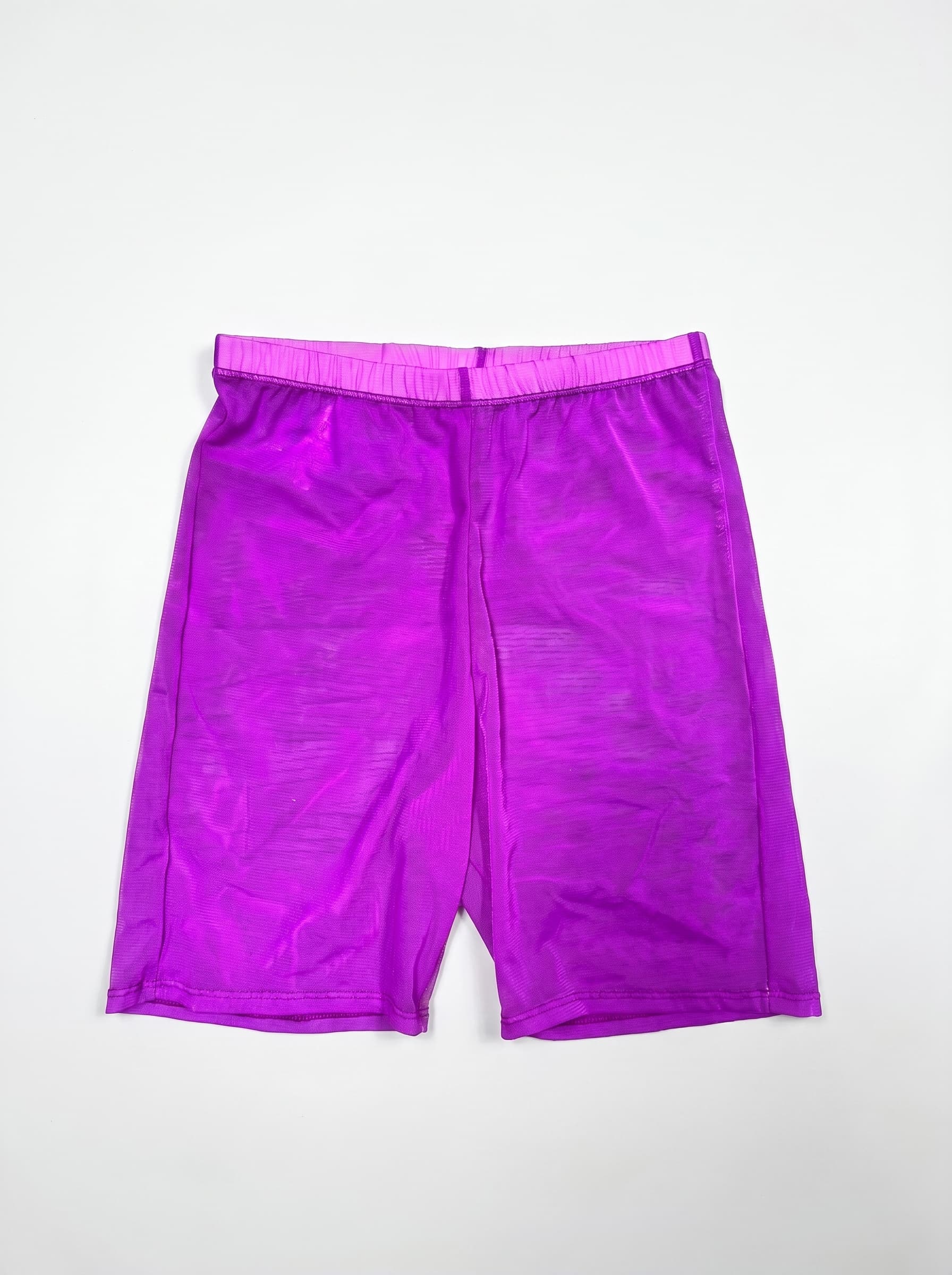 Purple Mesh High Waisted Biker Shorts