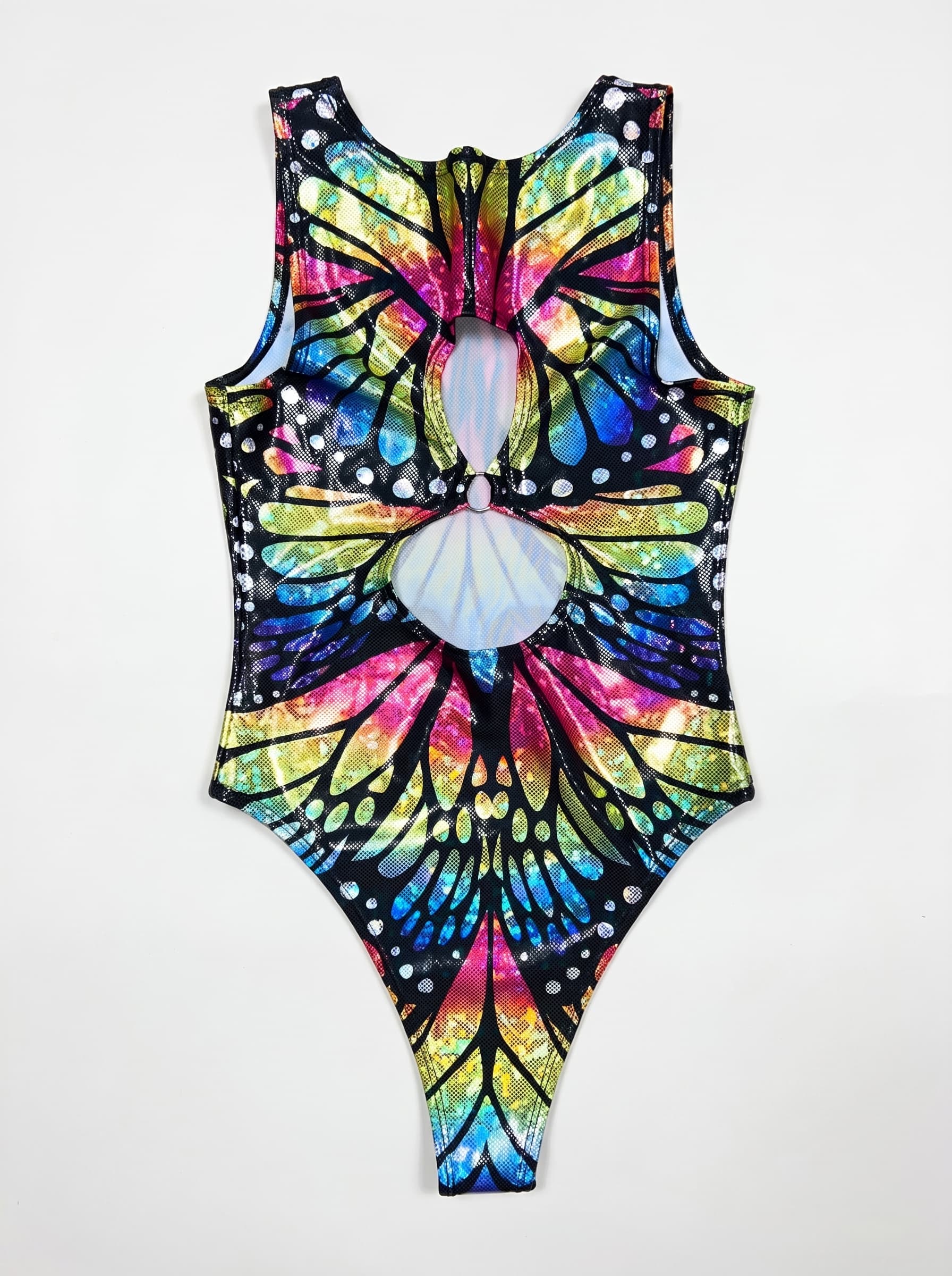 Rainbow Butterfly Keyhole Bodysuit. Freedom Rave Wear product photo