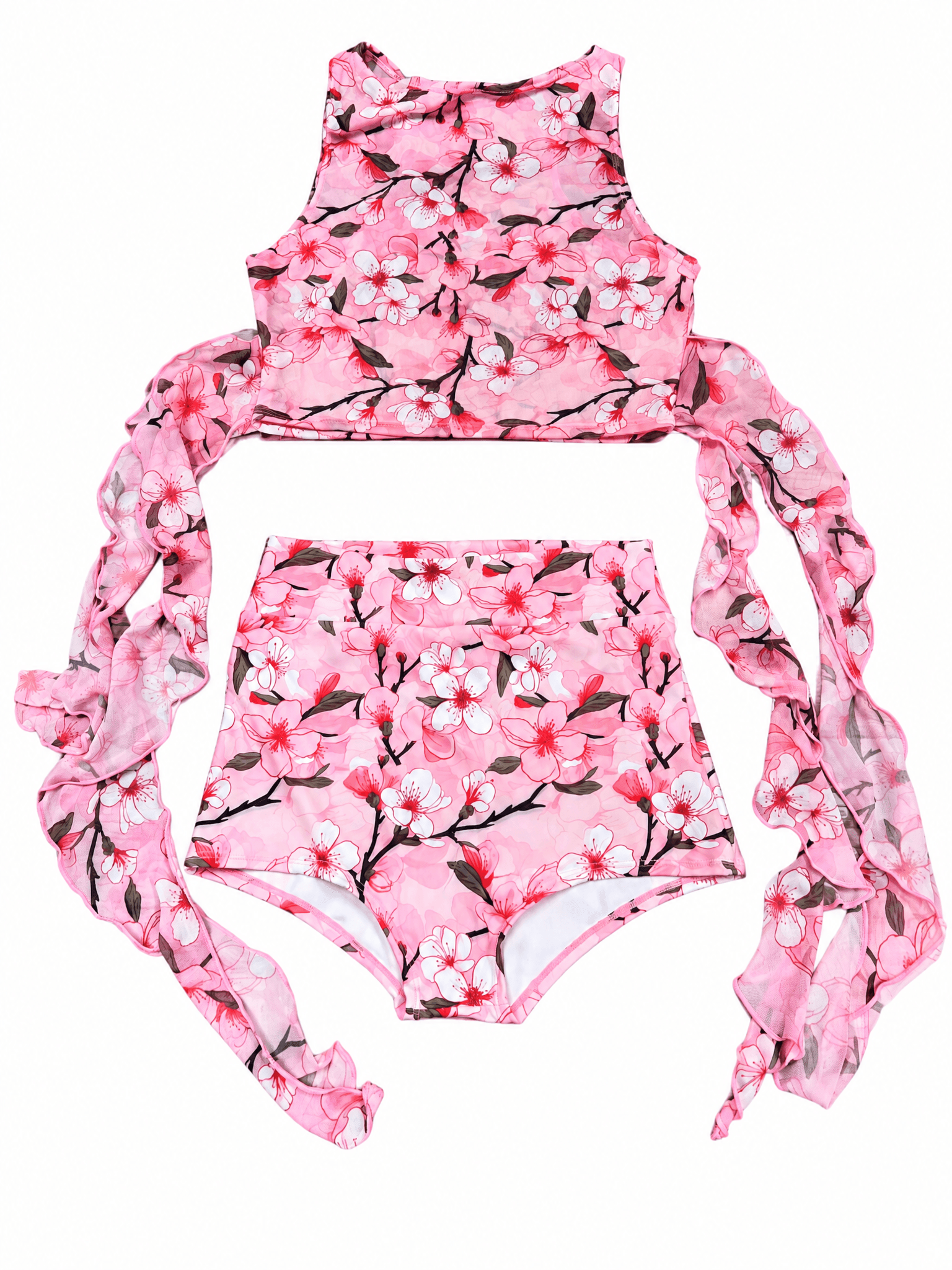 Sakura Mesh Crop Top with Frills and Hot Spanks