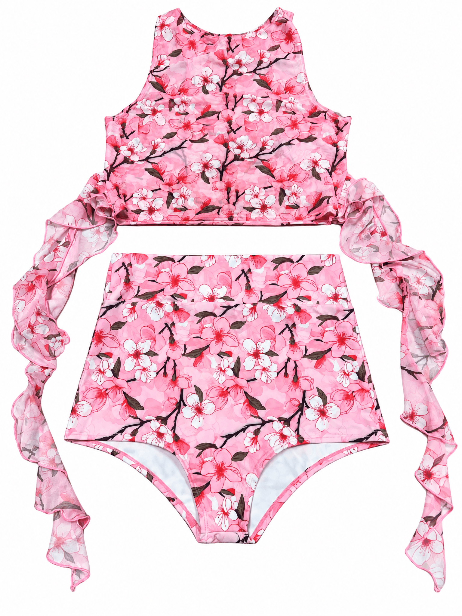 Sakura Mesh Crop Top with Frills and Hot Spanks