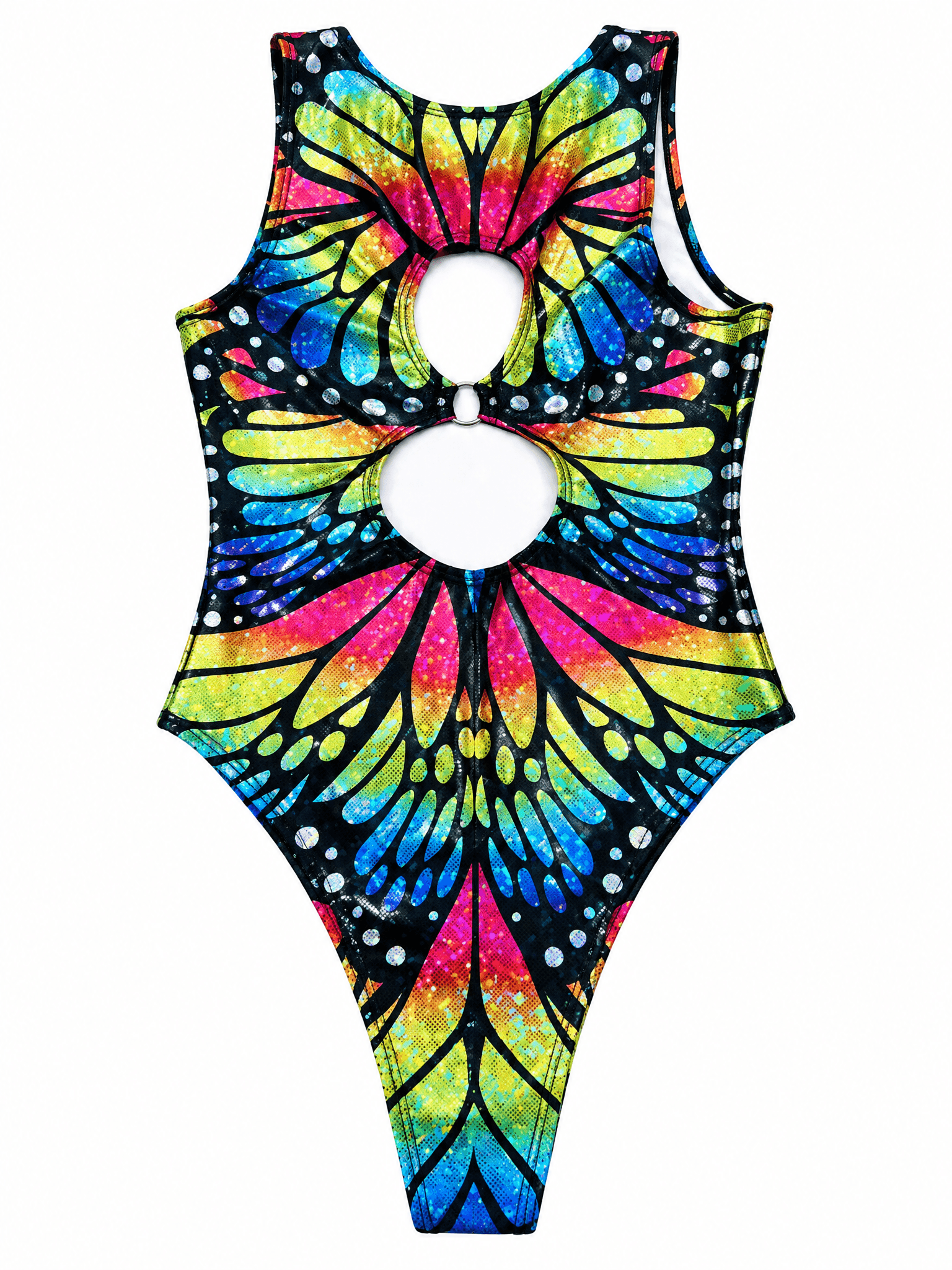 Rainbow Butterfly Holographic Keyhole Bodysuit