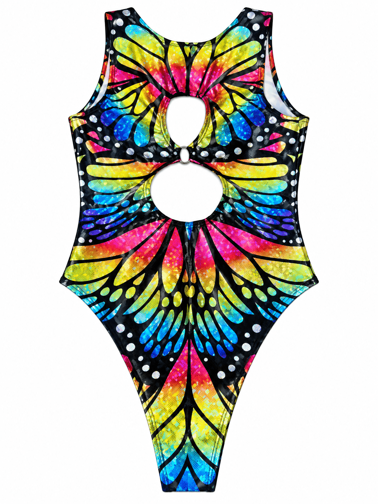 Rainbow Butterfly Holographic Keyhole Bodysuit