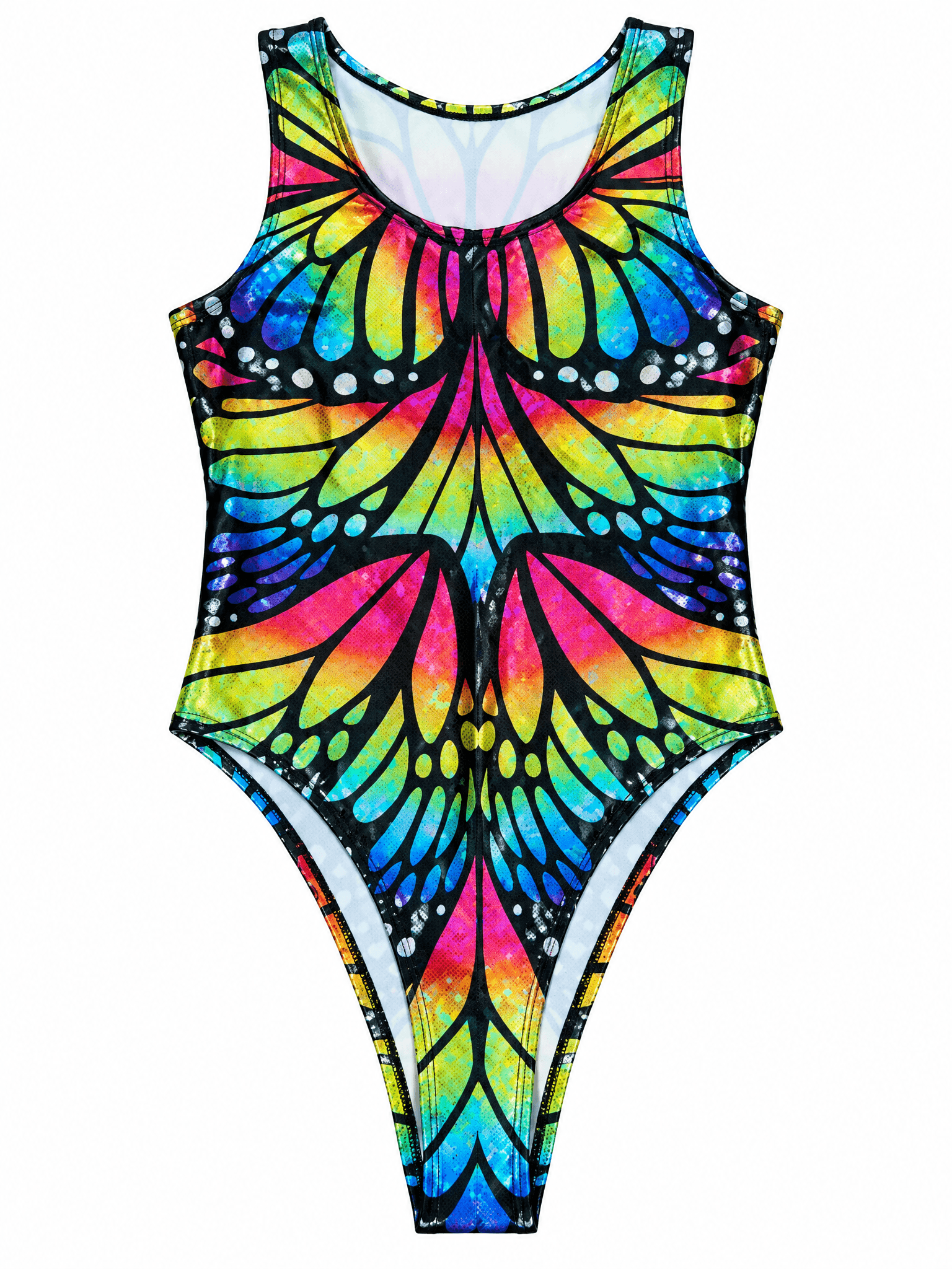 Rainbow Butterfly Holographic Keyhole Bodysuit