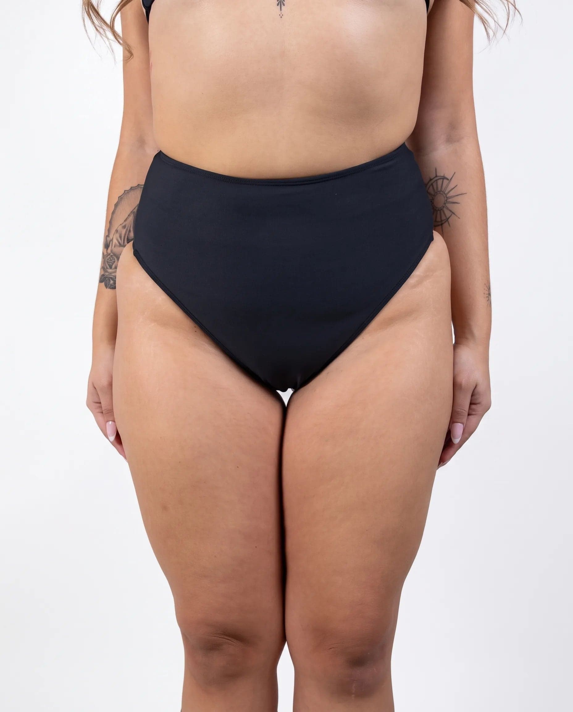 Matte Black High Waisted Bikini Bottoms. Freedom Rave Wear product photo