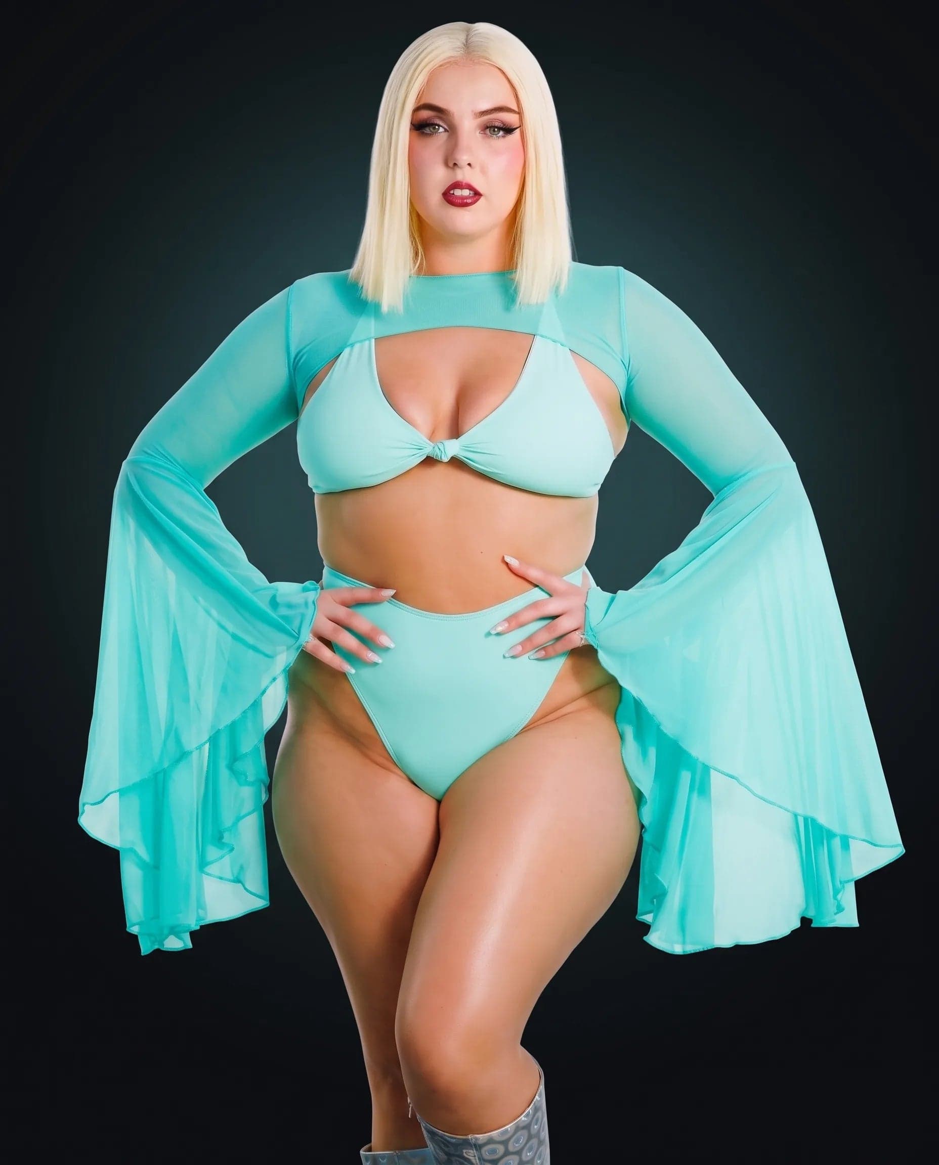 Mint Mesh Bell Sleeves