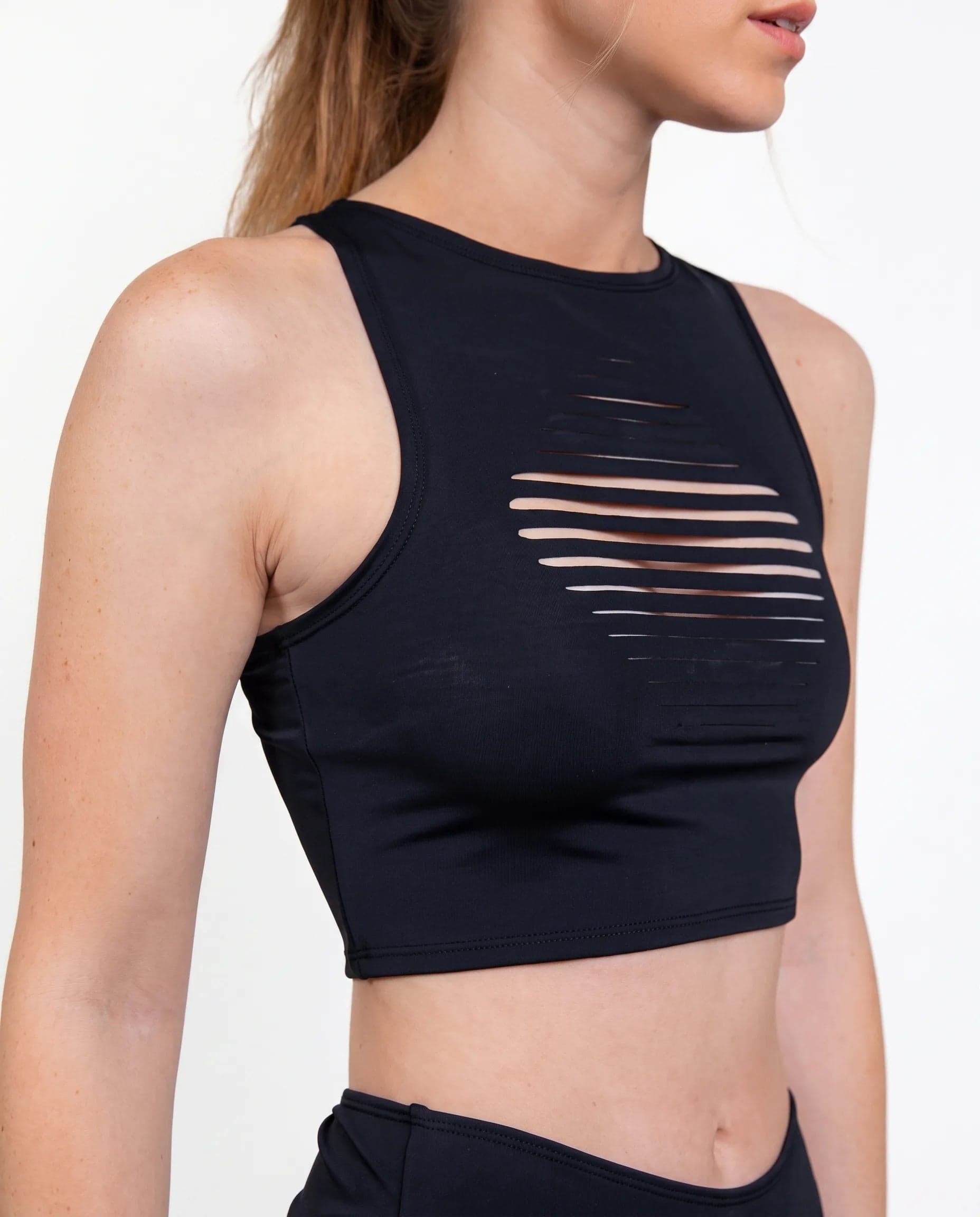 Matte Black Slit Crop Top