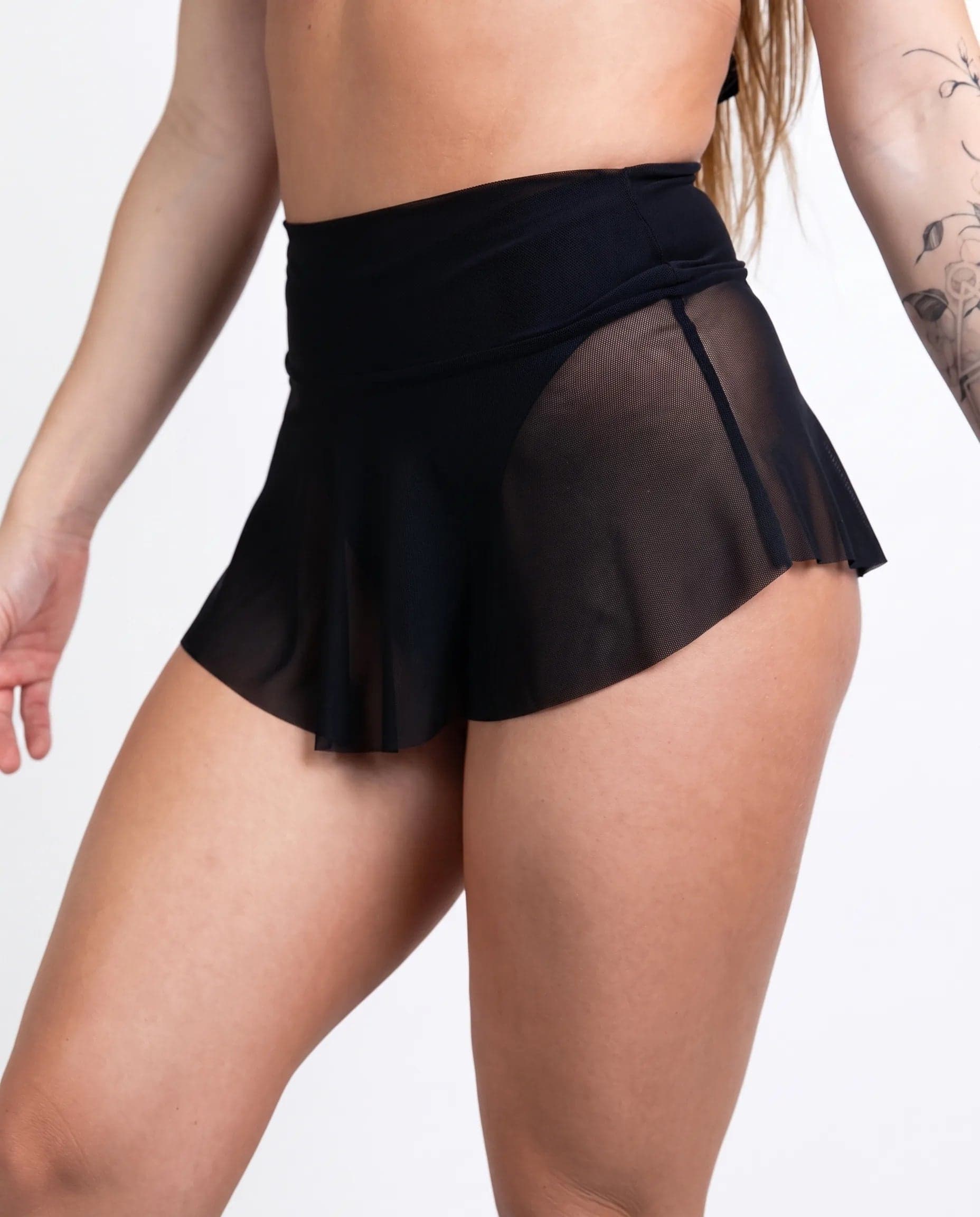 Black Mesh Micro Skater Skirt