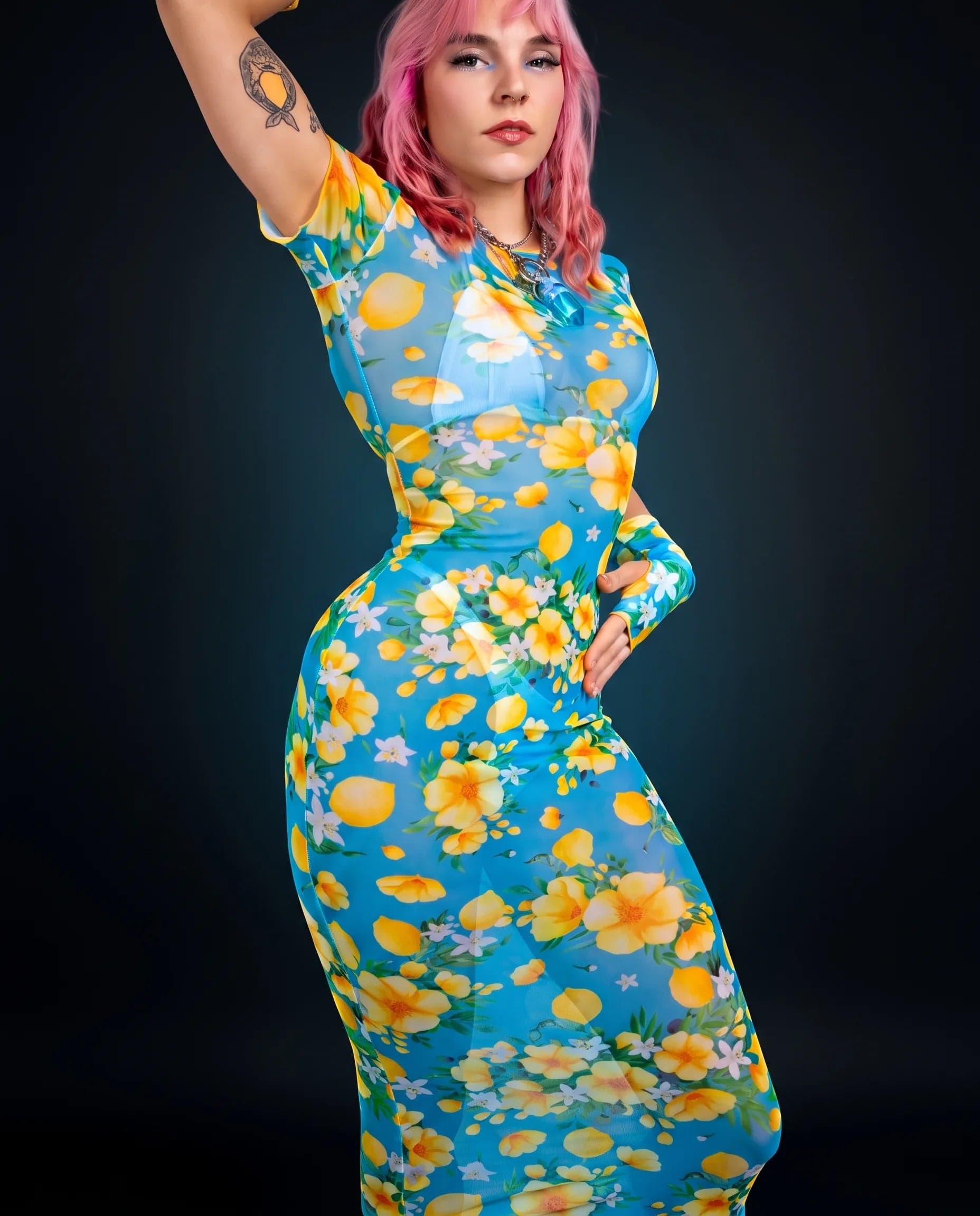 Lemon Drop Mesh Baby Tee Maxi Dress
