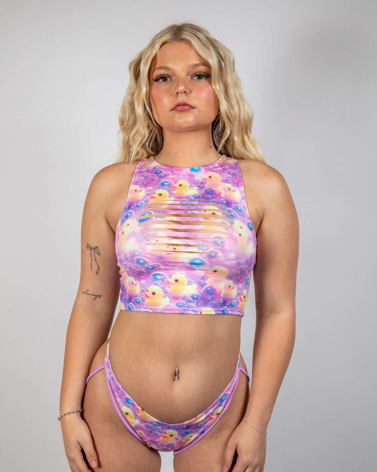 Duckies Slit Crop Top — The Ultimate Guide to Winter Rave Outfits — Freedom Rave Wear
