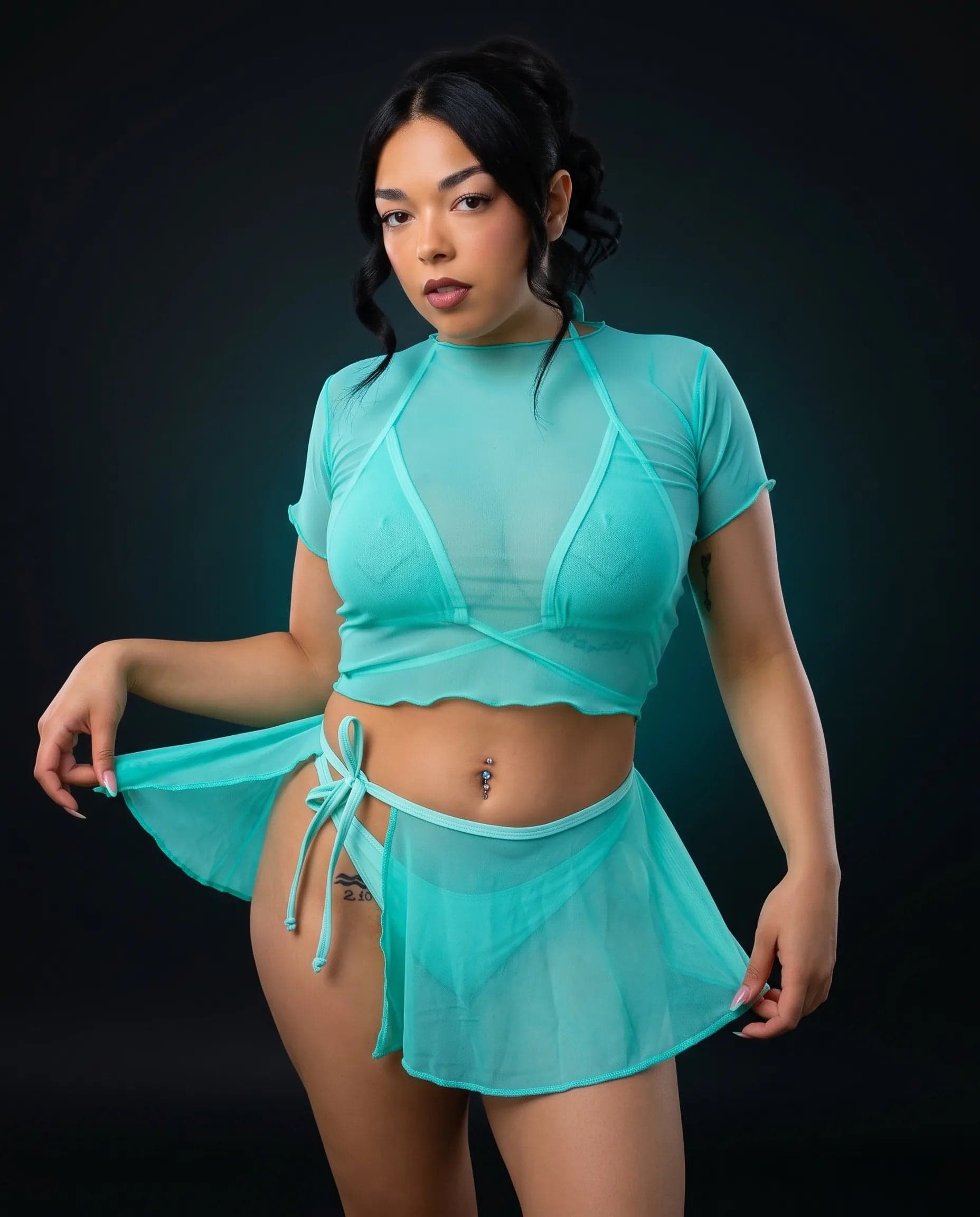 Mint Mesh Swirl Skirt