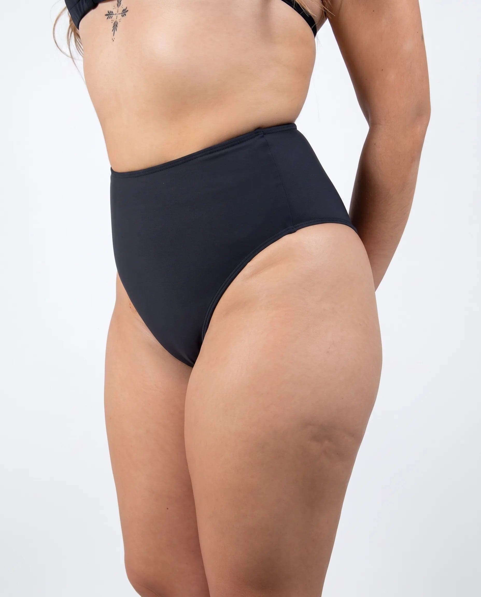 Matte Black High Waisted Bikini Bottoms