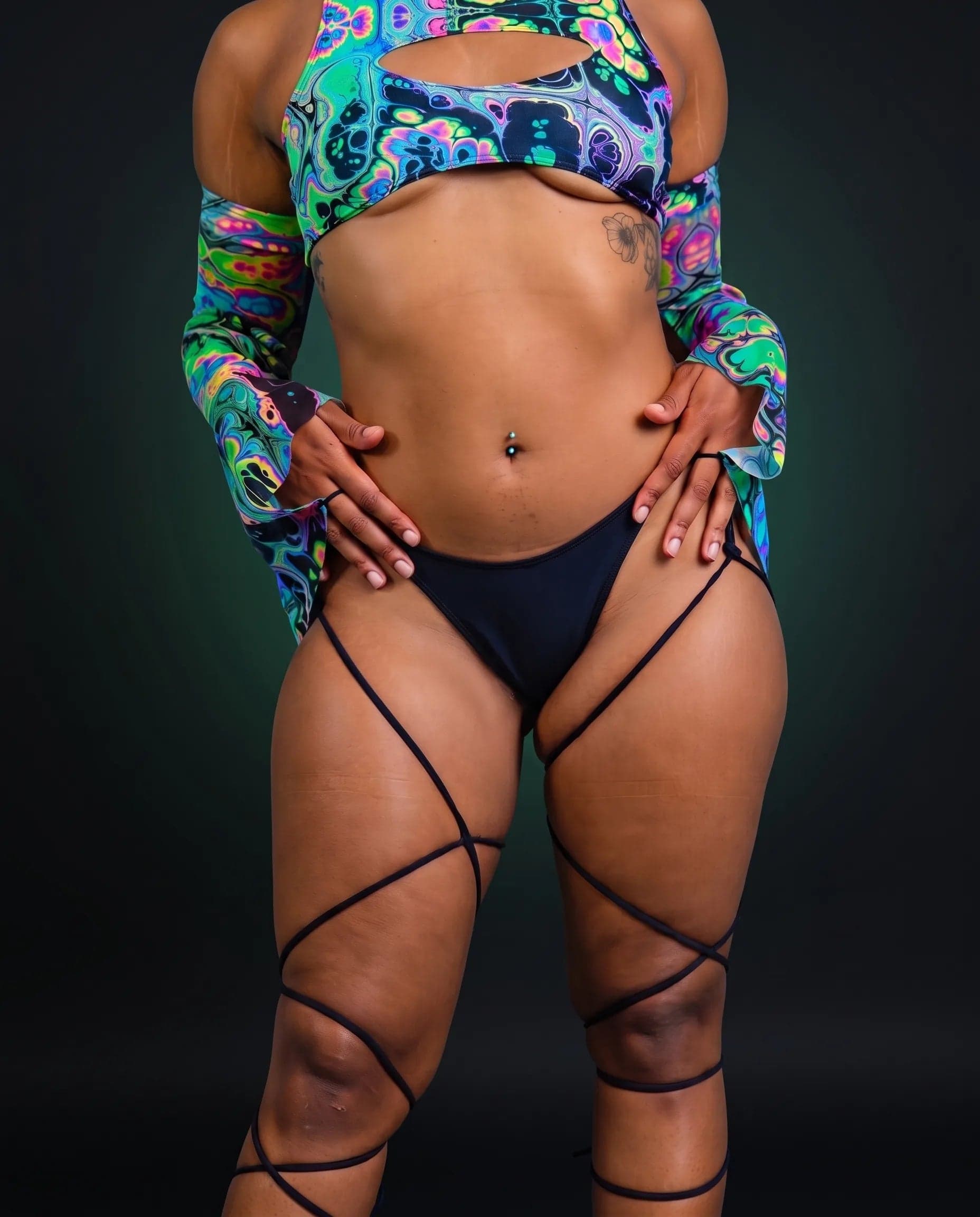 Matte Black Strappy High Hip Bottoms
