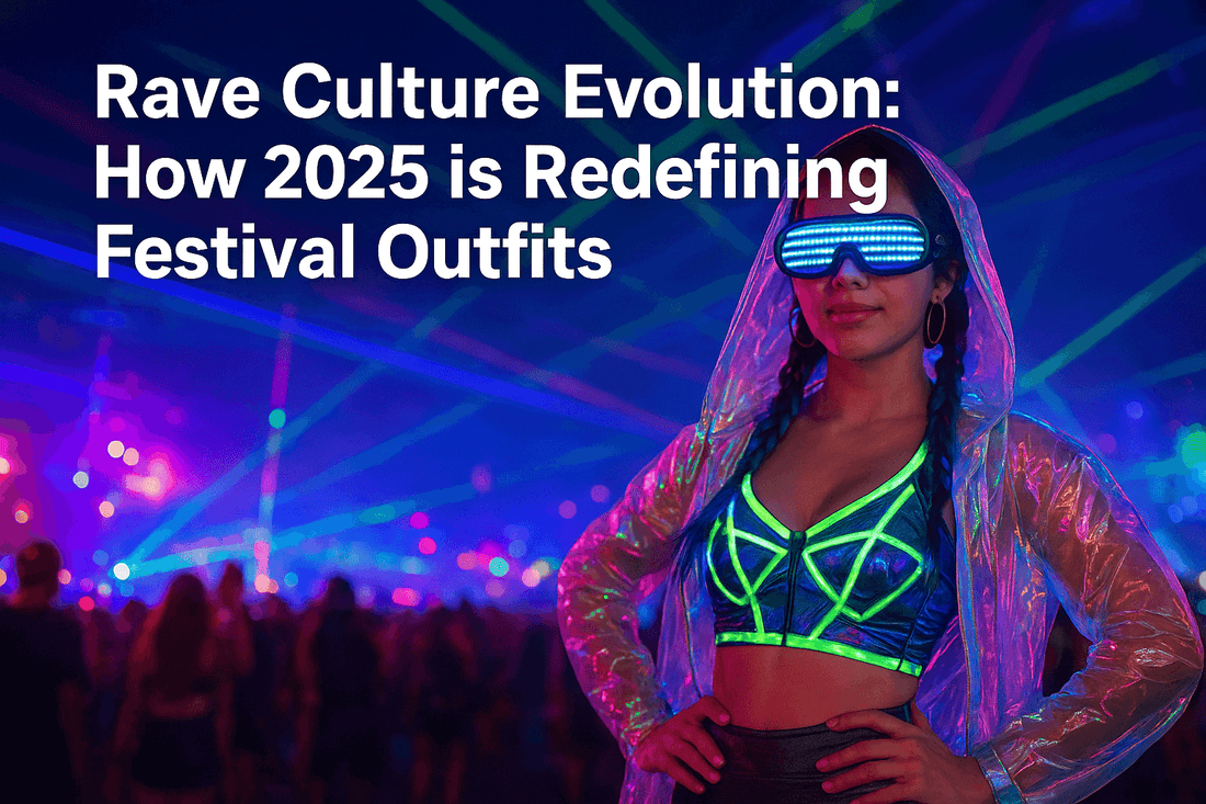 Rave Culture Evolution: How 2025 is Redefining Festival Outfits featuring vibrant festival attire and neon lights.