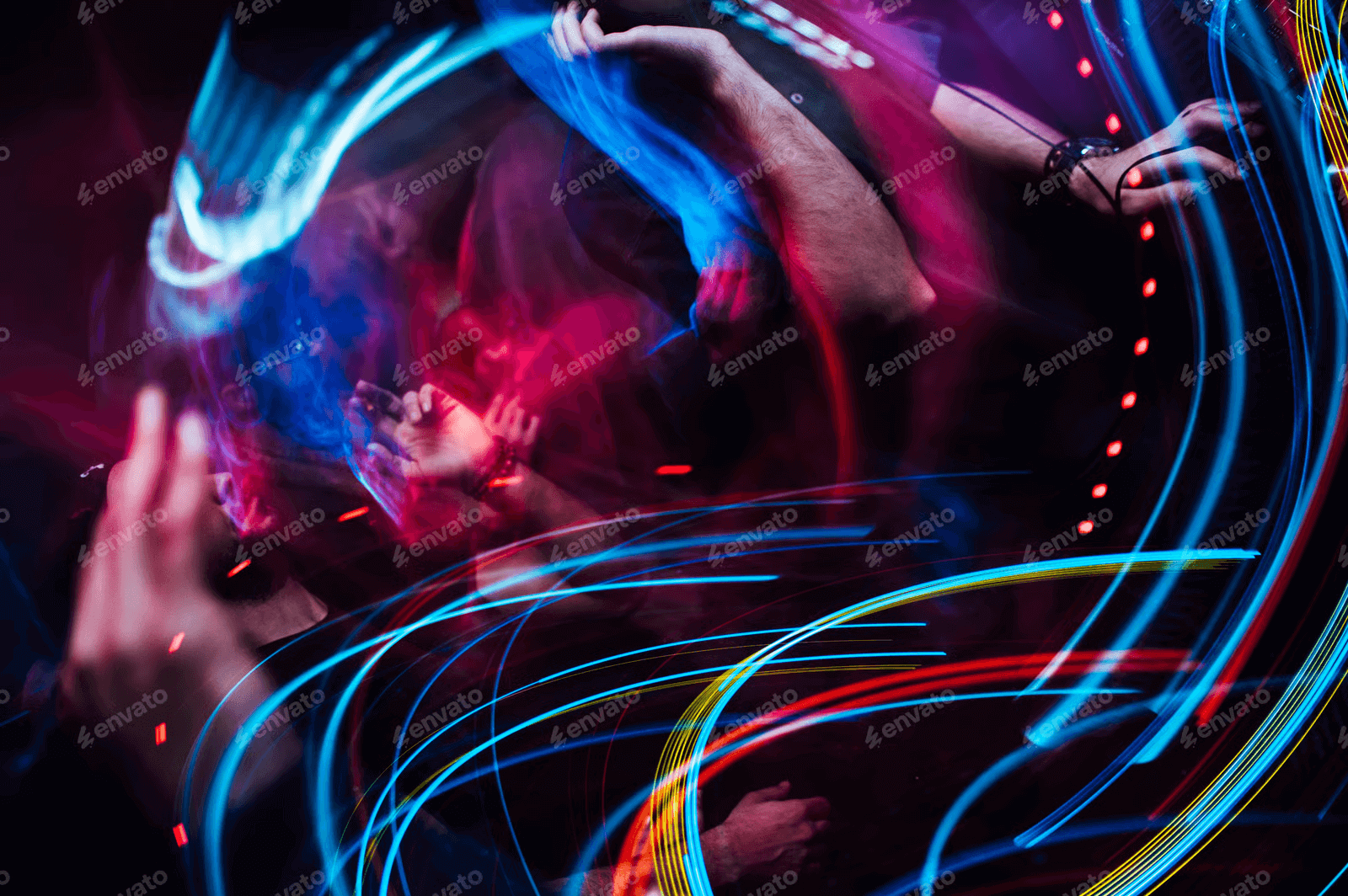 Light Whip Artistry: The Fusion of LED Technology and Dynamic Flow Expression at a vibrant rave with expressive light trails.