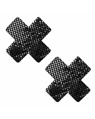 Black Venom Chainmail Nipztix pasties for edgy rave outfits, featuring stylish x-shape design.