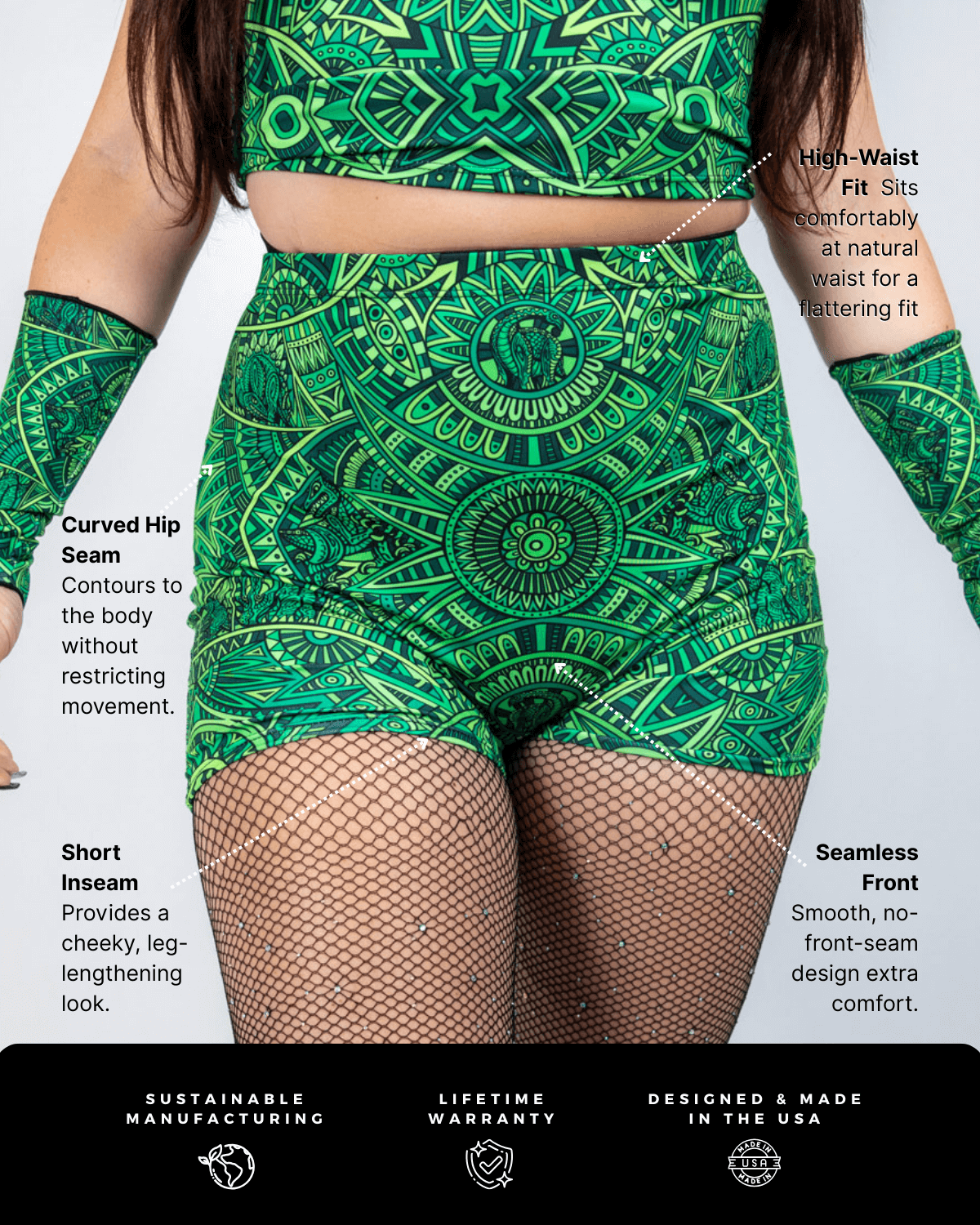 Dominion High Waist Shorts featuring high-waisted cut and all-over print with hidden dinosaur details.