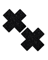 Black Malice X Factor Pasties with glittery finish, perfect for rave outfits and bold fashion statements.