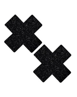 Black Malice X Factor Pasties with glittery finish, perfect for rave outfits and bold fashion statements.