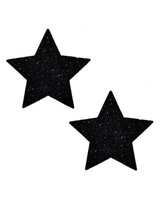 Black Malice glitter star pasties for rave outfits, perfect for parties, festivals, and fashion emergencies.