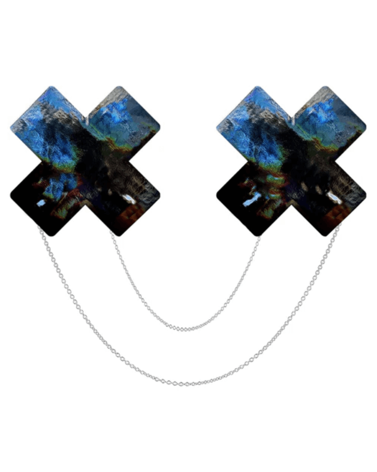 Black vinyl metallic pasties with chains, perfect for rave outfits and night adventures.