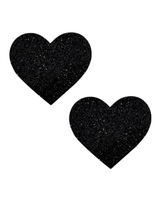 Black Malice Glitter heart-shaped pasties for rave outfits, adding sparkle and flair to any party or festival look.