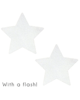 Reflective star-shaped pasties for rave outfits, shining bright under flash light.