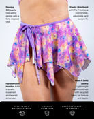 Duckies Fairy Skirt featuring cascading mesh layers in purple, yellow, and pink for perfect rave outfits.